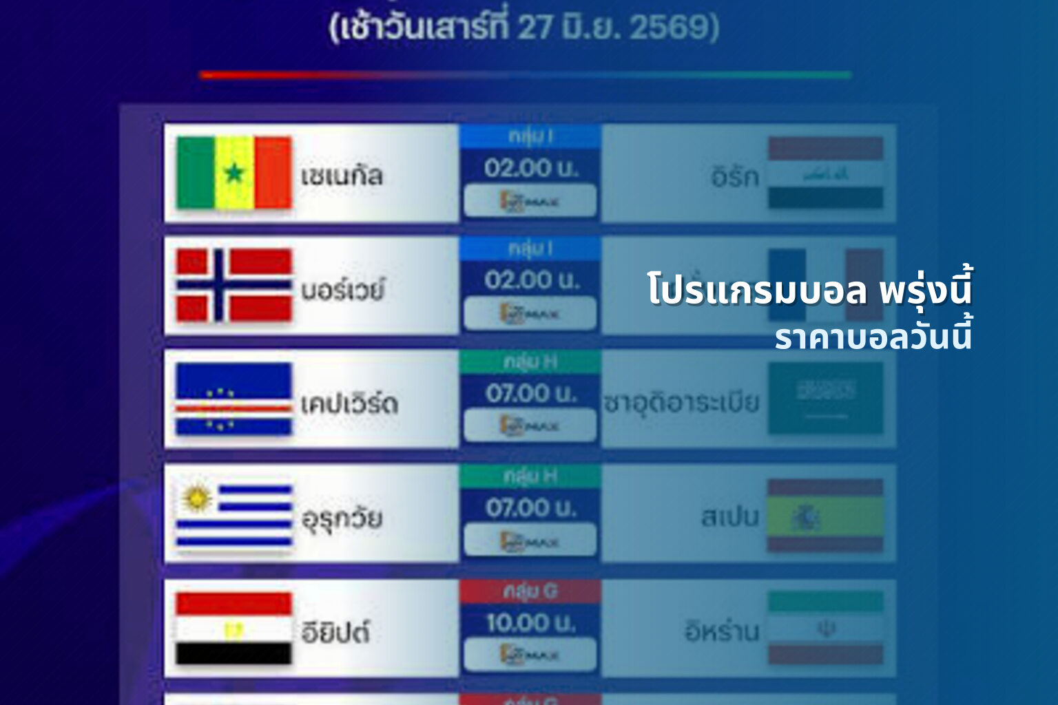 โปรแกรมบอล พรุ่งนี้ ราคาบอลวันนี้
