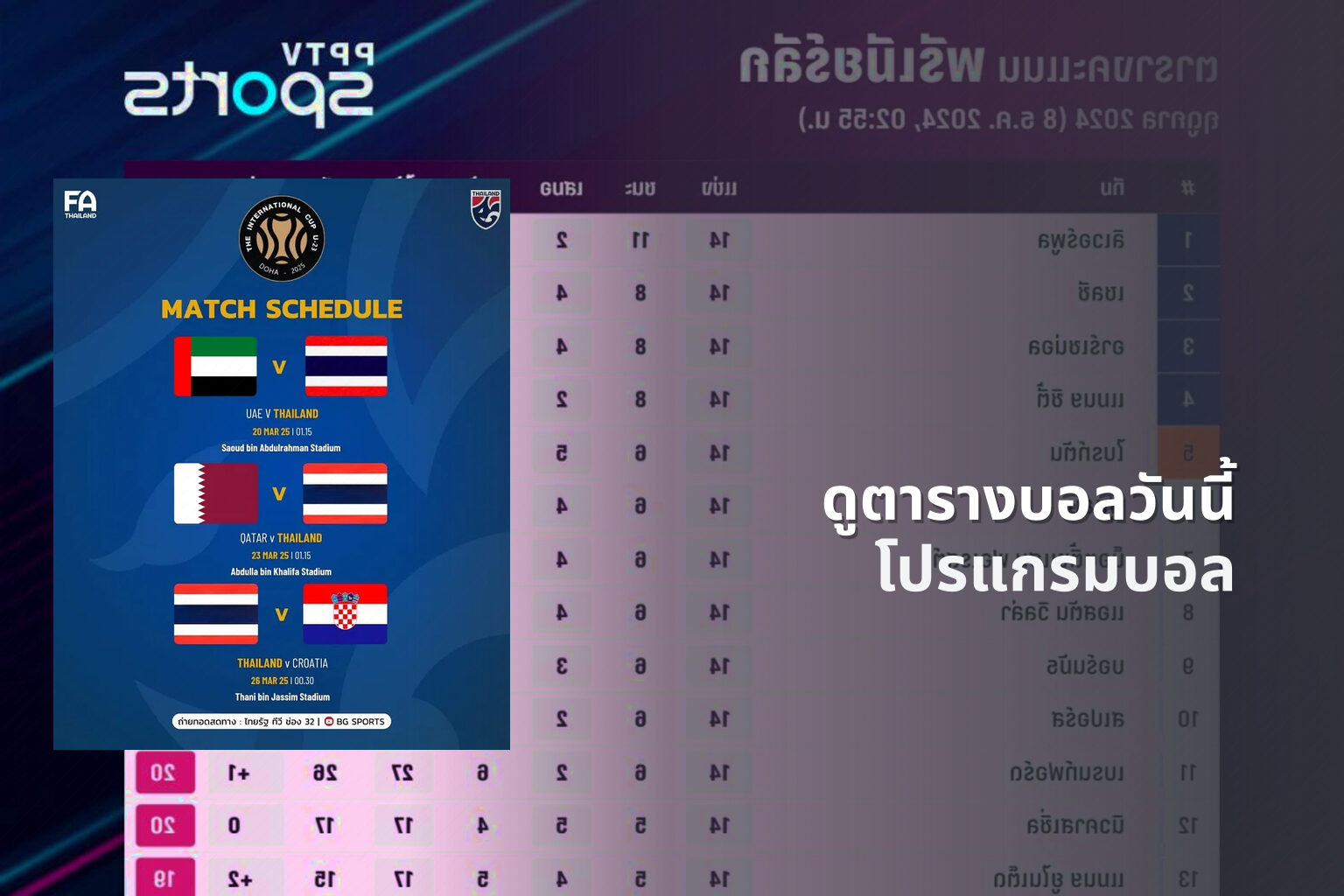 ดูตารางบอลวันนี้ โปรแกรมบอล