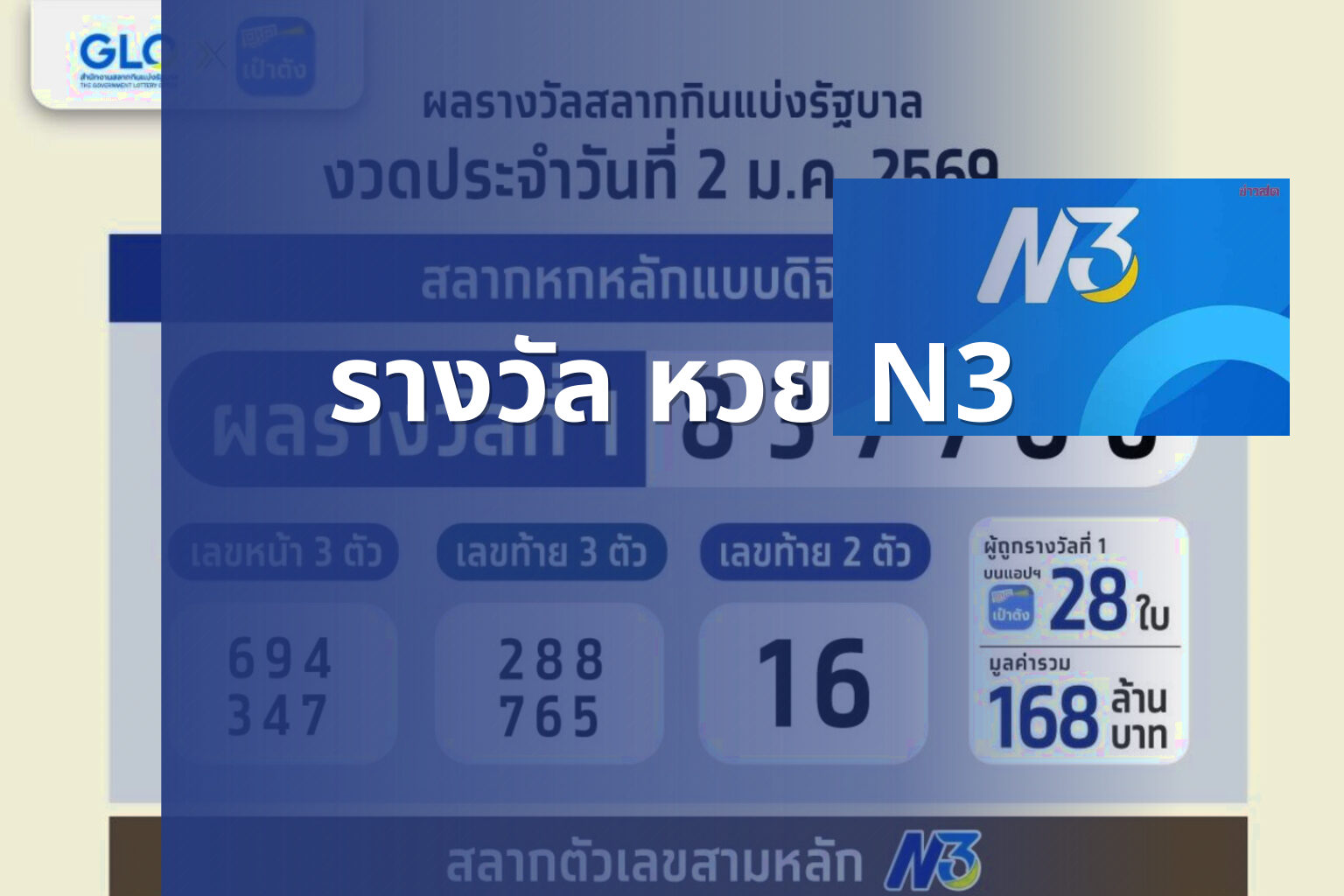 รางวัล หวย N3 - หวย