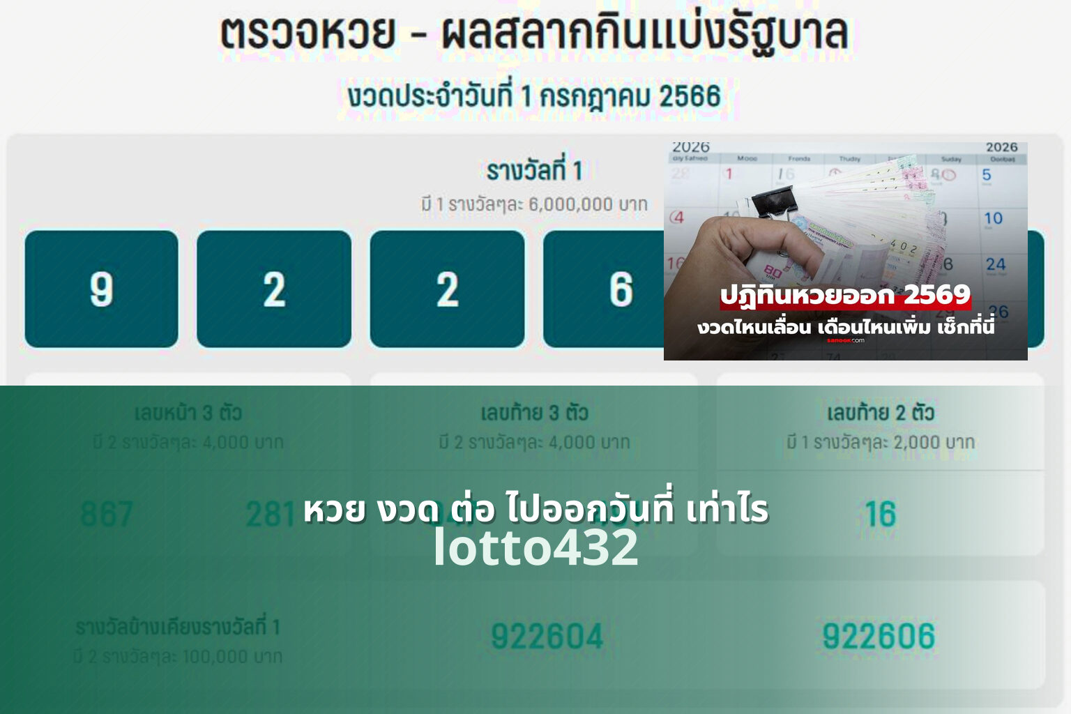 หวย งวด ต่อ ไปออกวันที่ เท่าไร lotto432