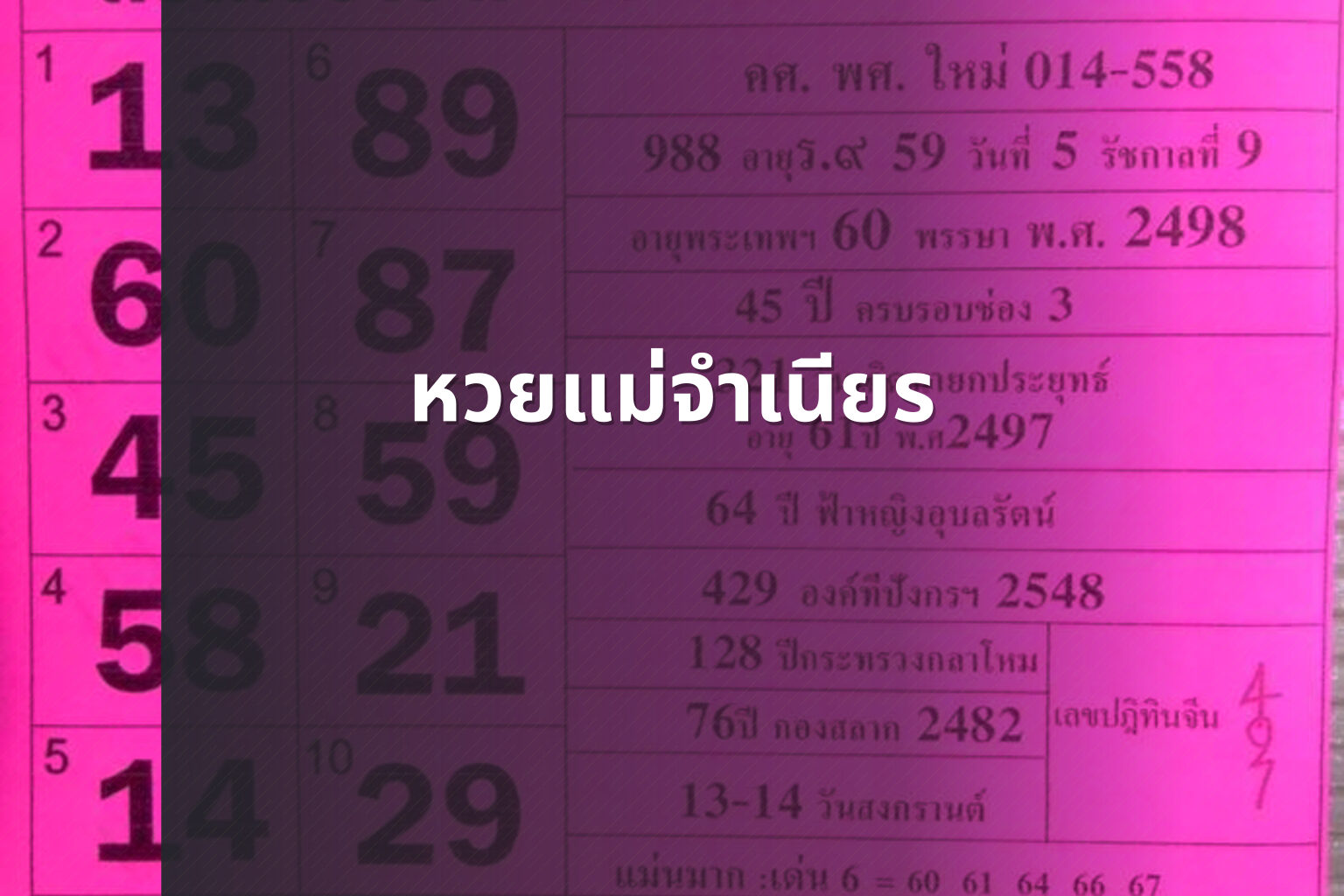 หวยแม่จําเนียร - lottery tips