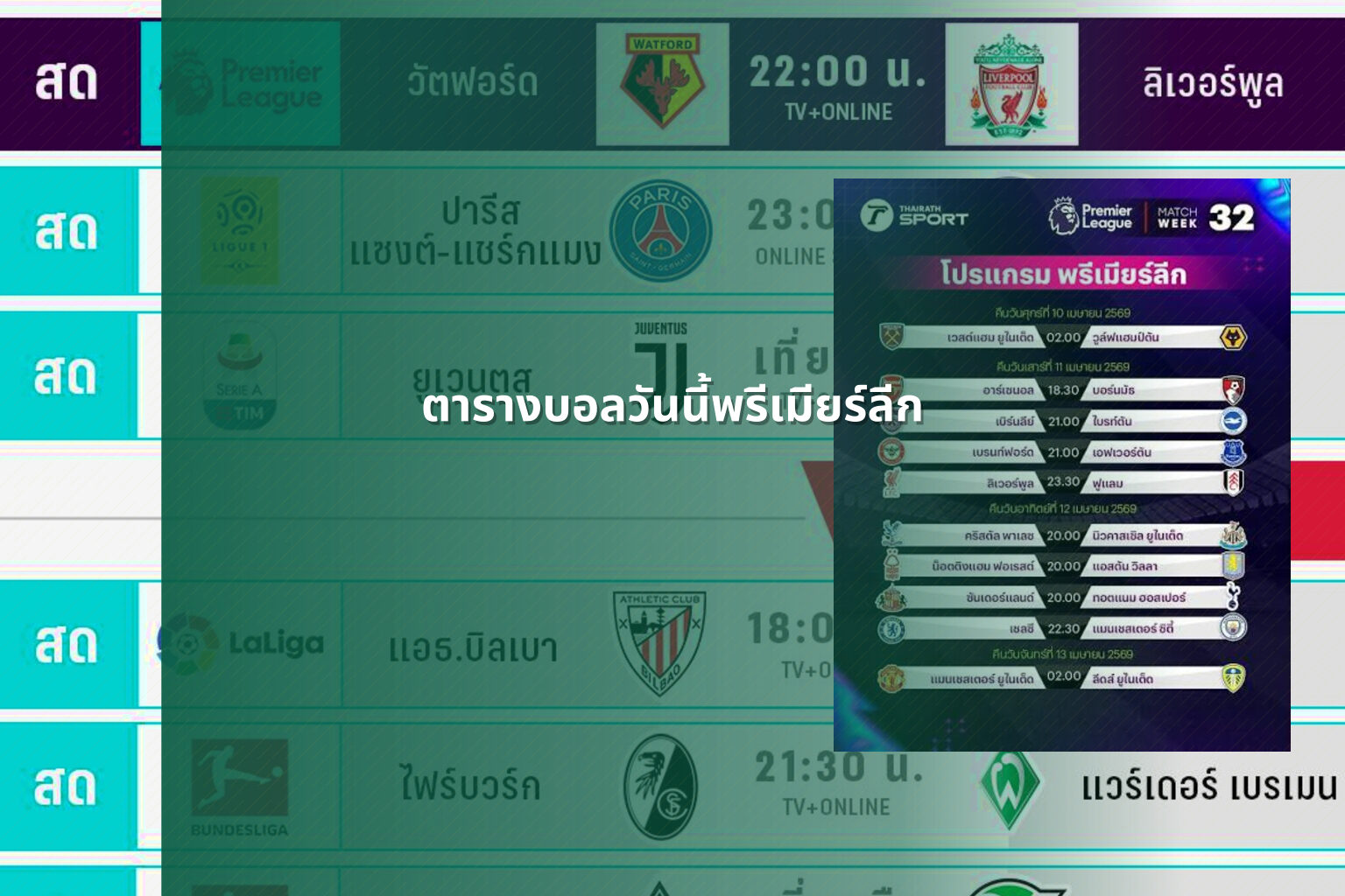 ตารางบอลวันนี้พรีเมียร์ลีก - sports schedule