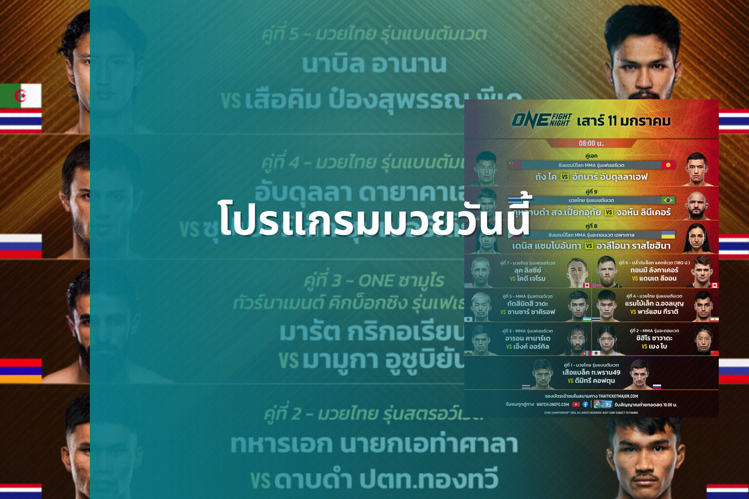 โปรแกรมมวยวันนี้ - boxing schedule