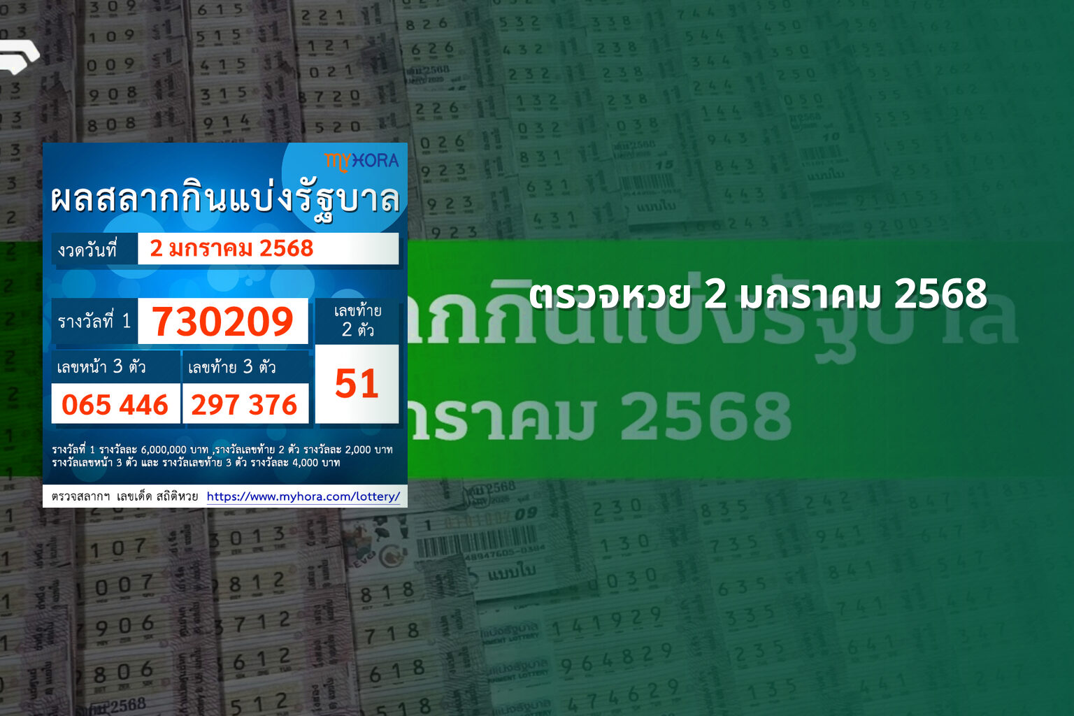 ตรวจหวย 2 มกราคม 2568 - lottery results