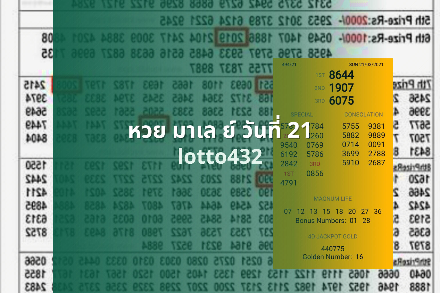 หวย มาเล ย์ วันที่ 21 - lottery date