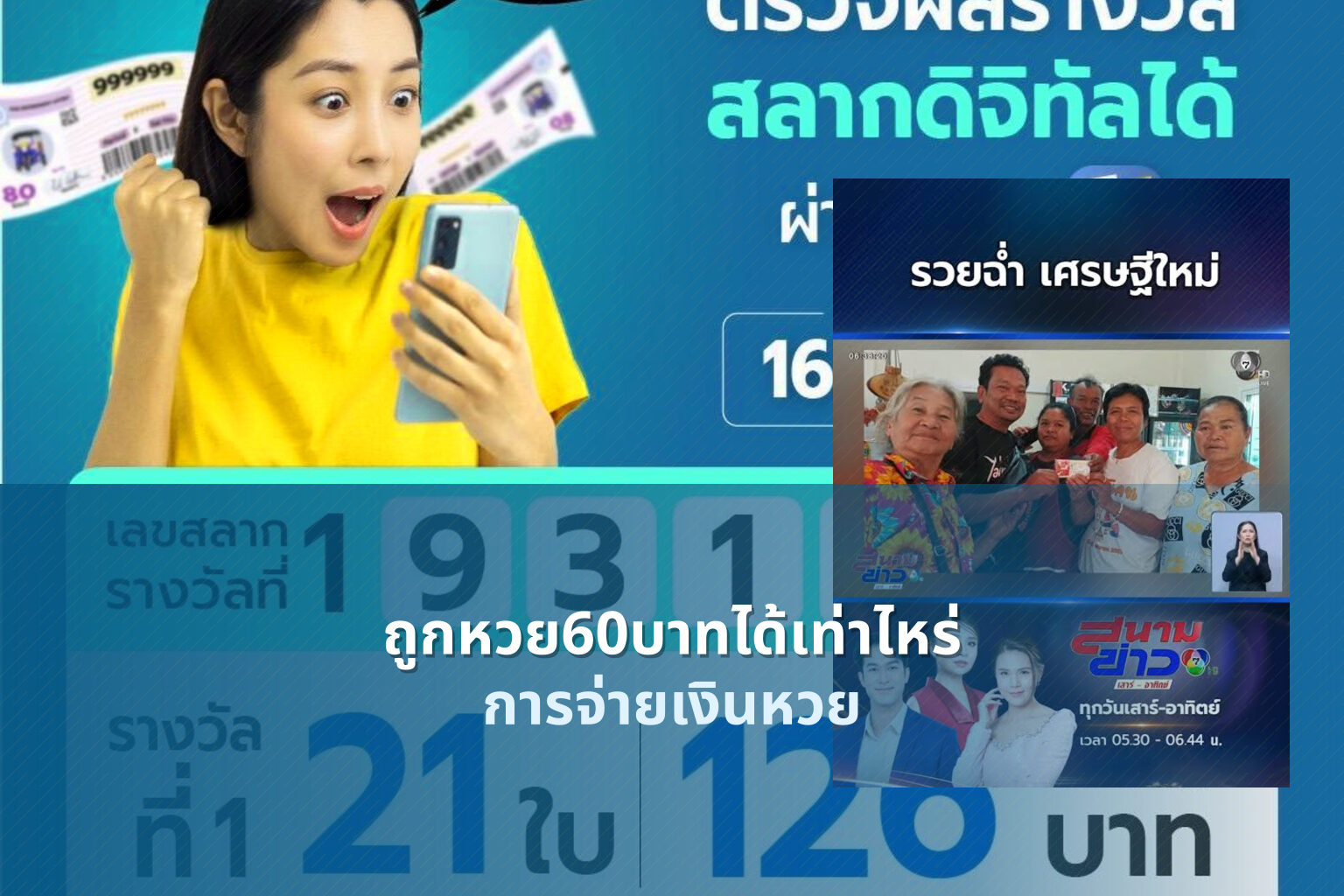 ถูกหวย60บาทได้เท่าไหร่ การจ่ายเงินหวย