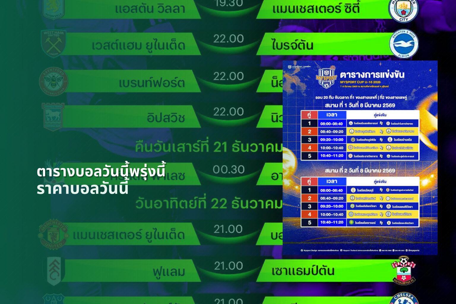 ตารางบอลวันนี้พรุ่งนี้ ราคาบอลวันนี้