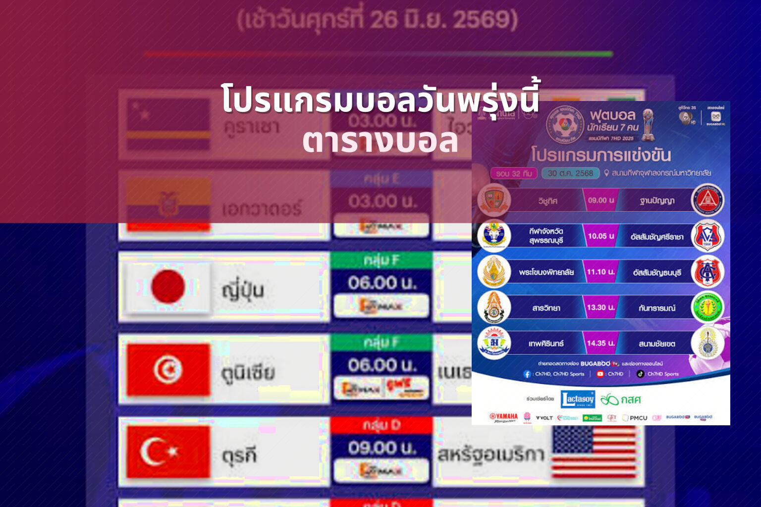 โปรแกรมบอลวันพรุ่งนี้ ตารางบอล