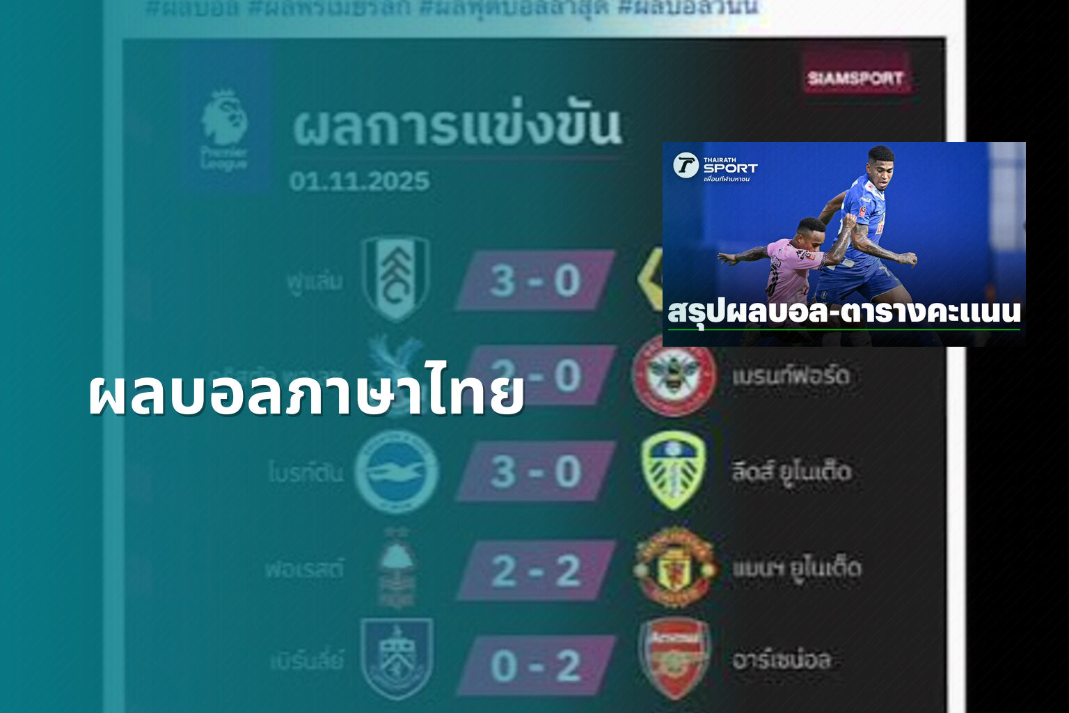 ผลบอลภาษาไทย - football results in Thai