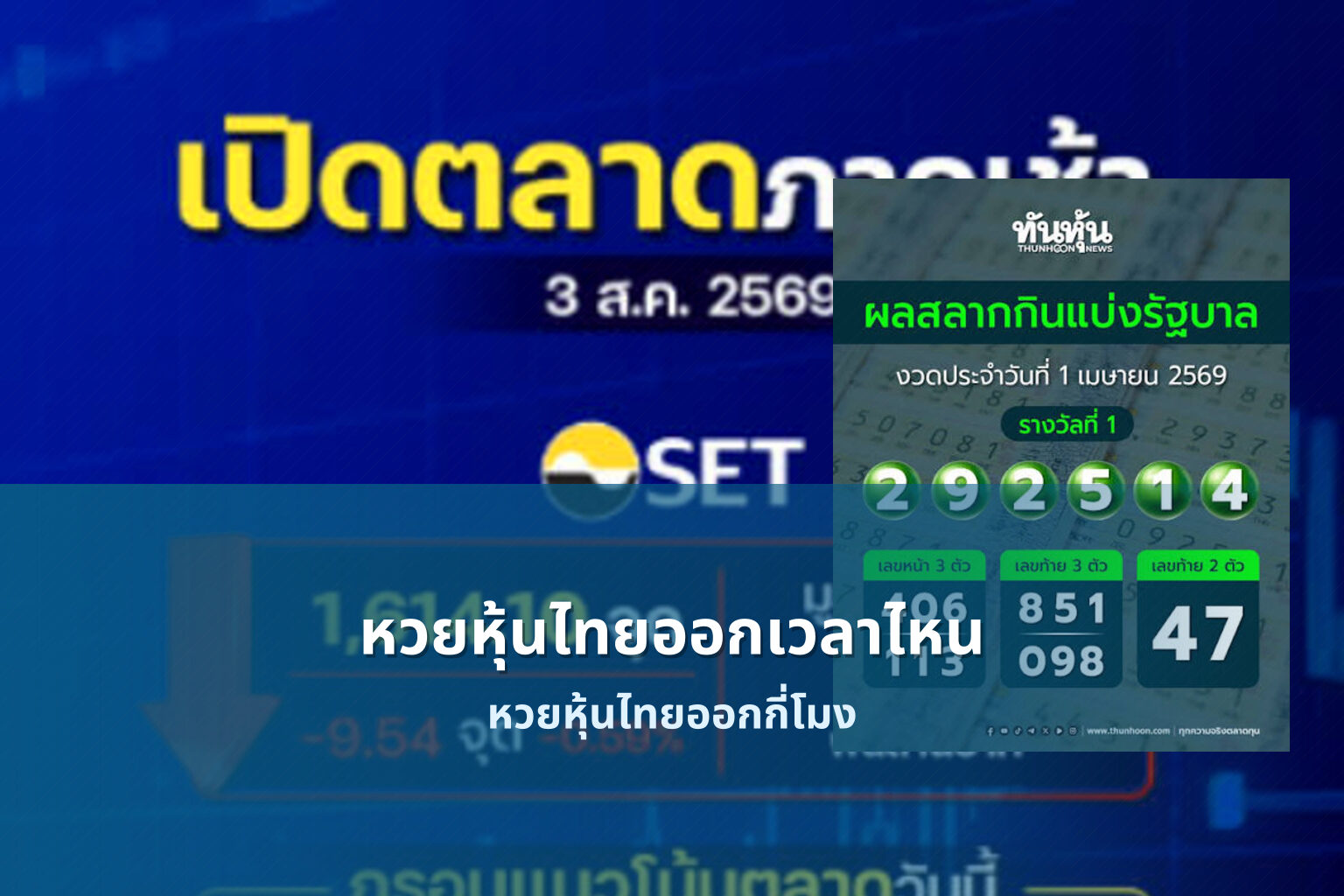 หวยหุ้นไทยออกเวลาไหน หวยหุ้นไทยออกกี่โมง
