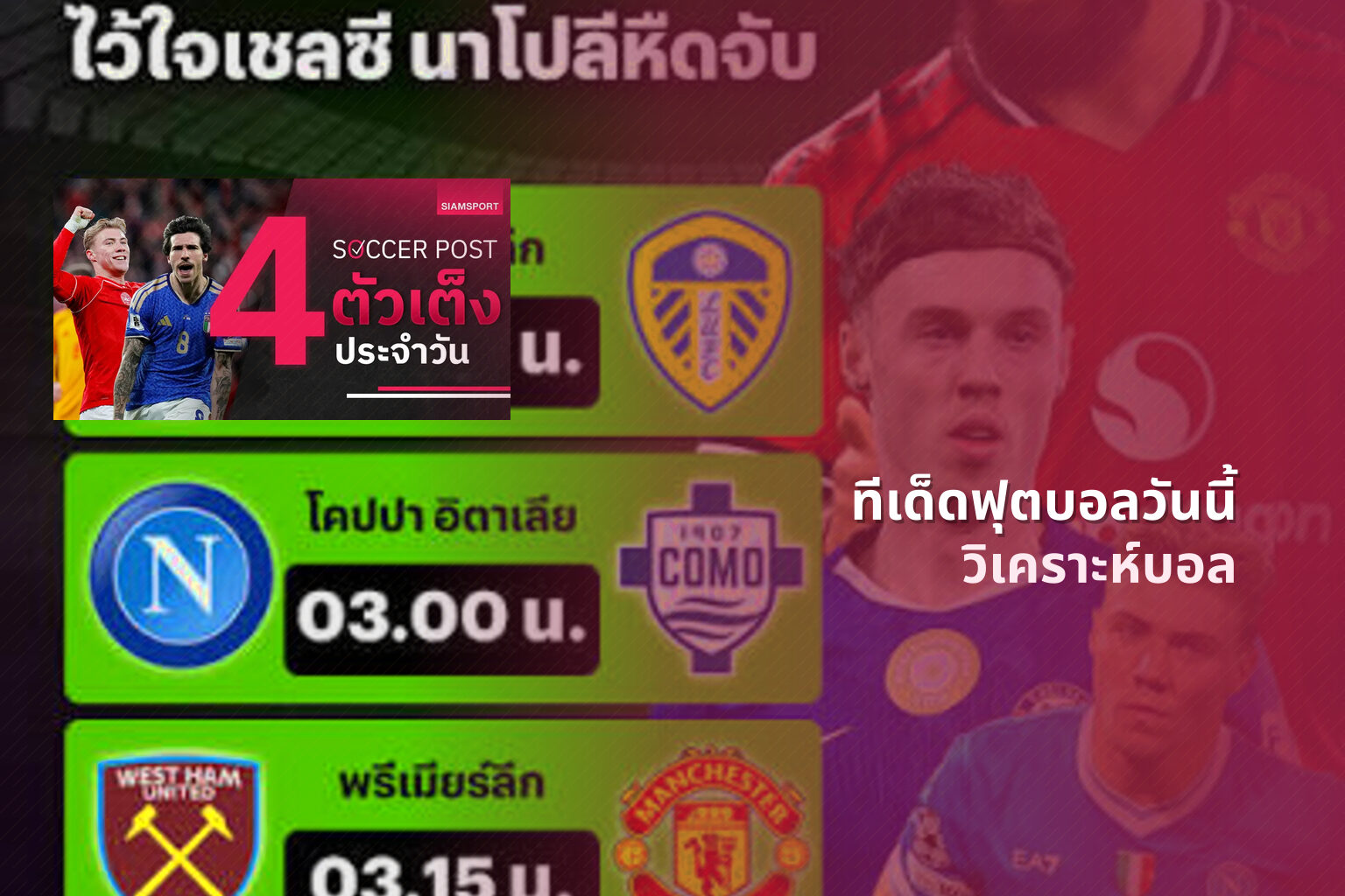 ทีเด็ดฟุตบอลวันนี้ วิเคราะห์บอล