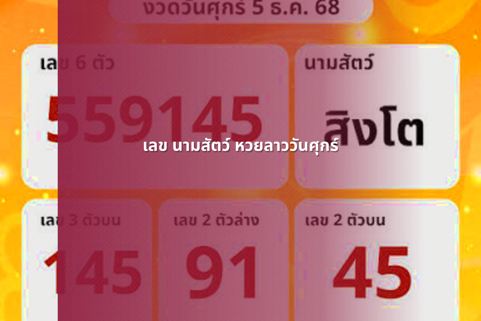 เลข นามสัตว์ หวยลาววันศุกร์ - หวยลาว