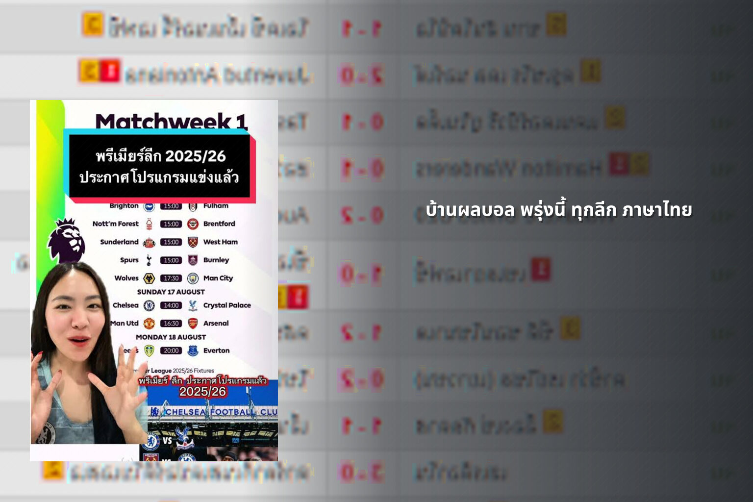 บ้านผลบอล พรุ่งนี้ ทุกลีก ภาษาไทย - football results