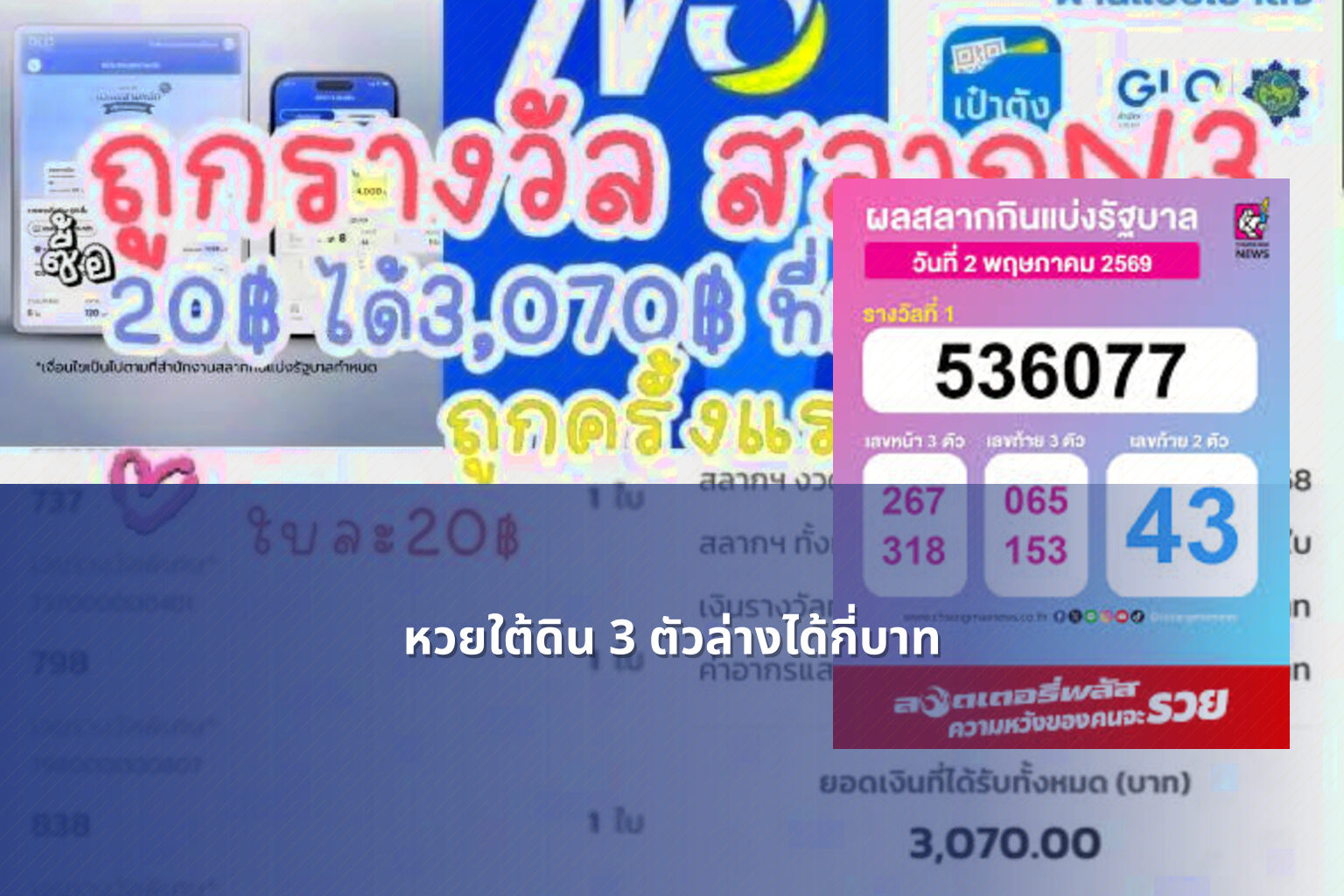 หวยใต้ดิน 3 ตัวล่างได้กี่บาท - หวยใต้ดิน