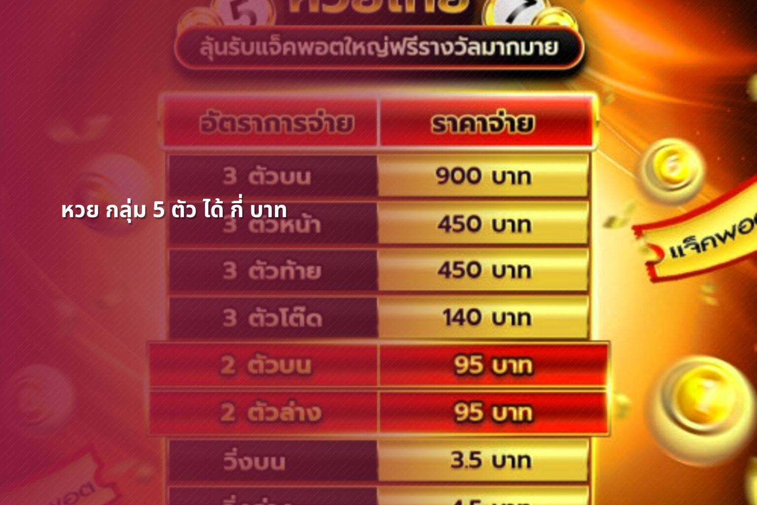 หวย กลุ่ม 5 ตัว ได้ กี่ บาท - หวย