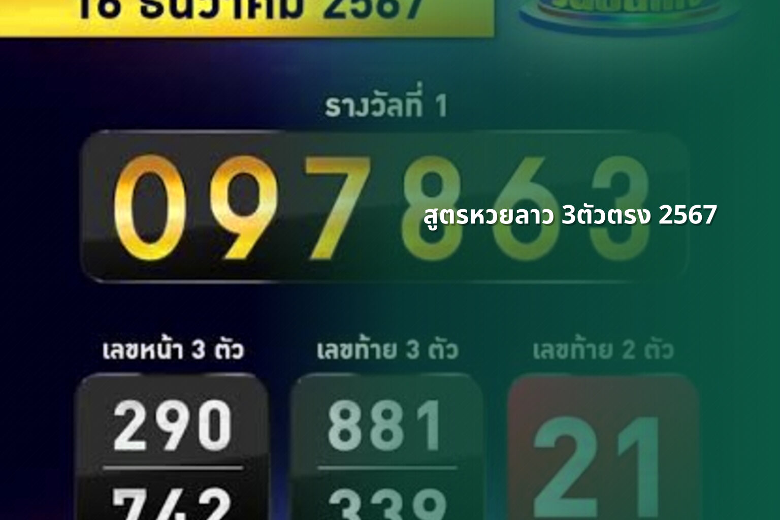สูตรหวยลาว 3ตัวตรง 2567 - หวยลาว